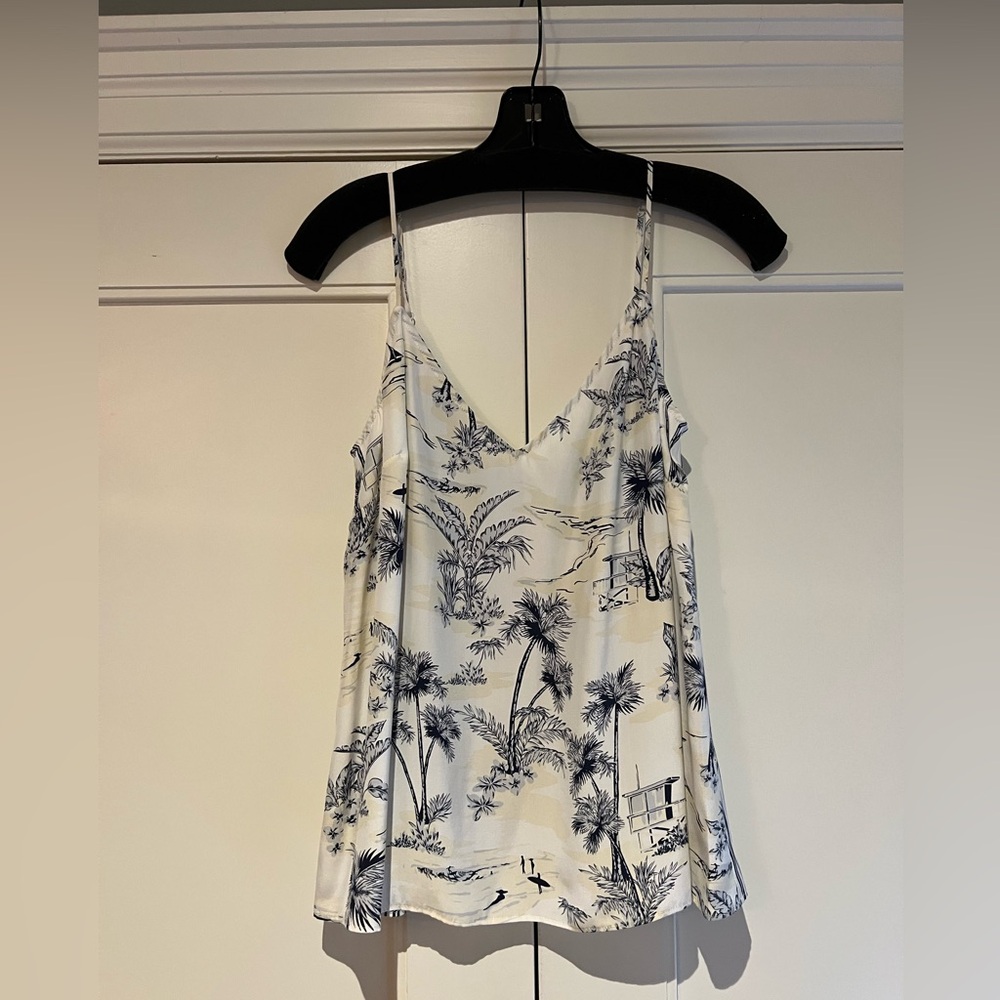 NWOT - FRAME Silk Navy and White Print Camisole Style Top - Size M